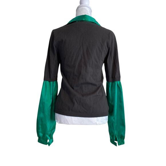 Y2K Candies Satin Green Low Scoop Neck Knit Vest Built in Shirt Layer Size Large - Picture 2 of 16